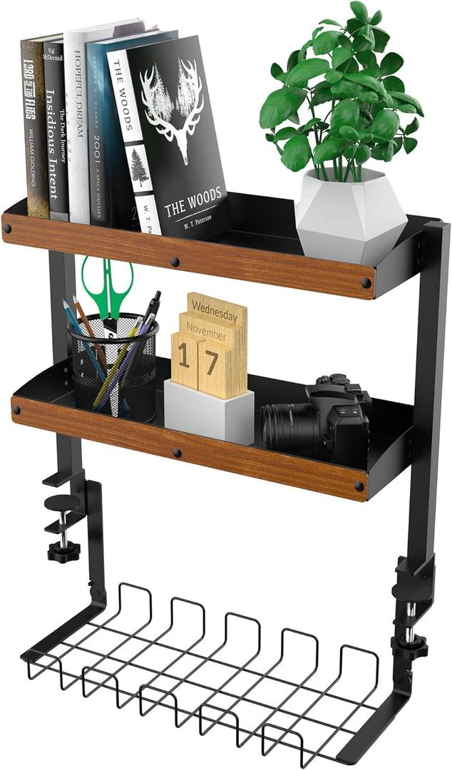 MOKOQI Desk Shelf Clamp On Desk Organizers and Accessories, Desk Extender Above and Under Desk Storage with Cable Management Tray for Office Table Gaming Desk Accessories