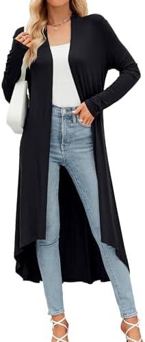 Women's Casual Long Open Front Drape Lightweight Duster High Low Hem Maxi Long Sleeve Cardigan(XL)