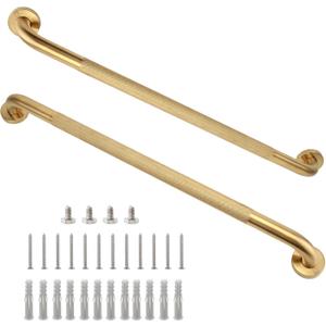 Shower Grab Bar, 2 Pack 32 Inch Gold Bathroom Grab Bar, 1.25" Diameter 304 Stainless Steel Anti-Slip Grab Bars for Bathtubs and Showers, Handicap Shower Grab Bar for Seniors Elderly