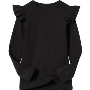 Girls Long Sleeve T-Shirt Cotton Rib-Knit Tees Toddler Stretch Basic Warm Round Neck Tops