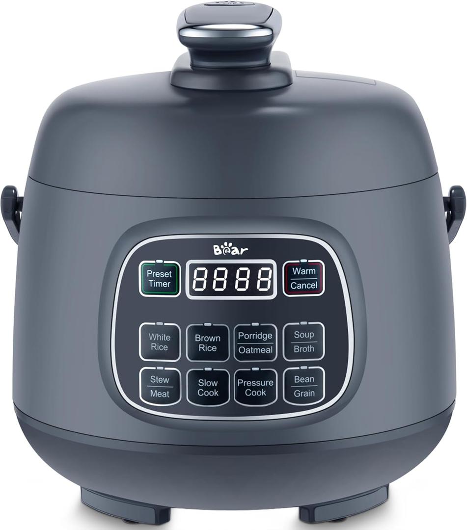 Bear Rice Cooker 3 Cups (Uncooked), Fast Electric Pressure Cooker, Portable Multi Cooker with 10 Menu Settings for White/Brown Rice Oatmeal and More, Nonstick Inner Pot