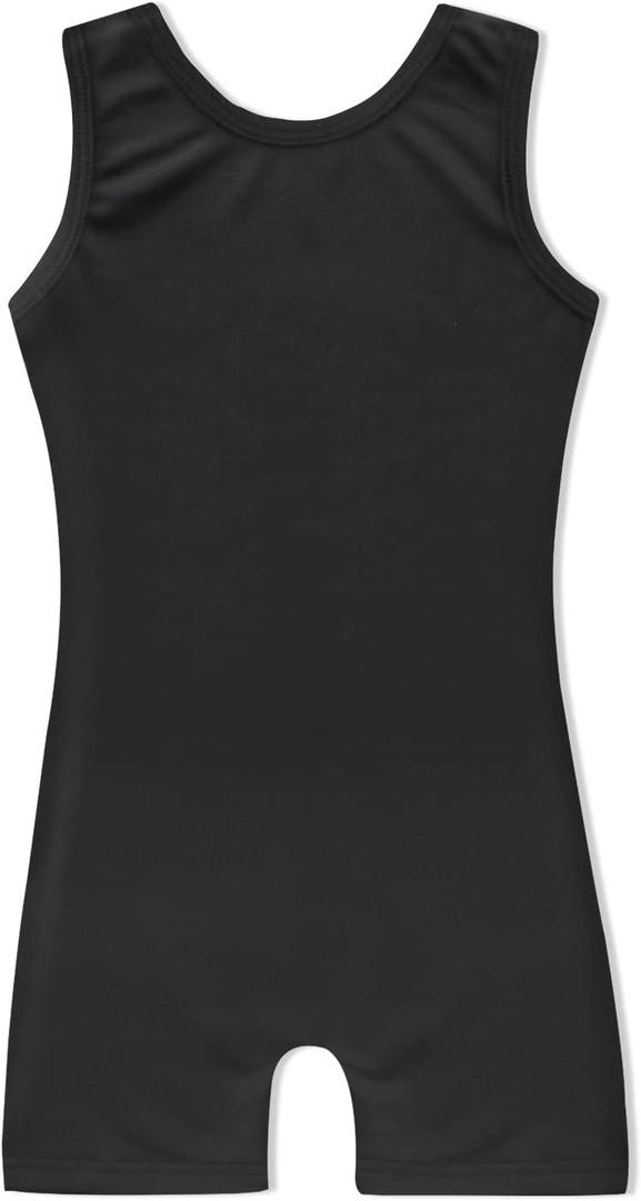 HOZIY Gymnastics Leotards with Shorts for Girls Toddlers Kids Biketard Tumbling Outfits Sparkle Unicorn Leopard Galaxy (9-10 Years, A Solid Black)