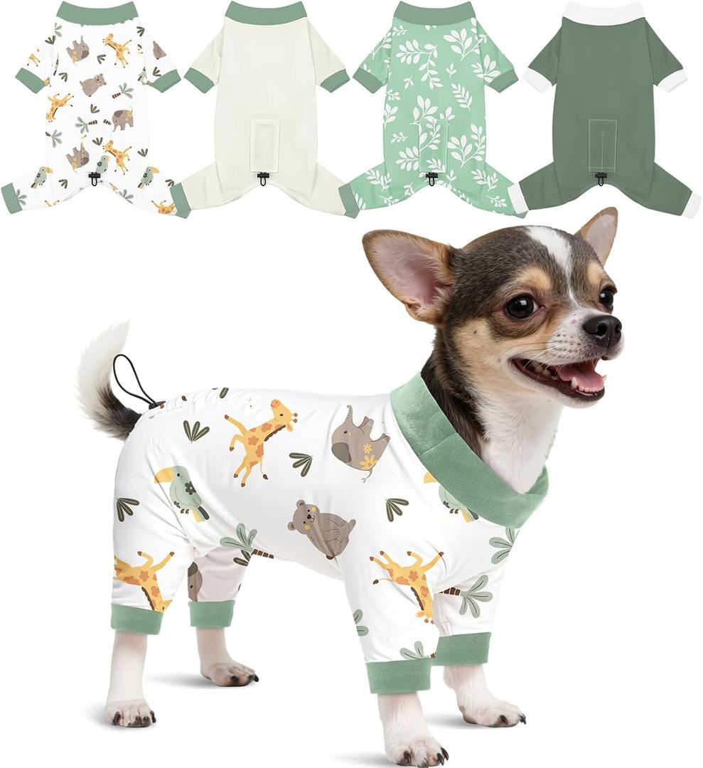 Glittme 4 Pack Dog Pajamas for Small Dogs Girl Boy, Soft Stretchy Puppy Onesies Jumpsuit, Breathable Pet Pjs Clothes for Sleeping & Anti-Shedding, Cute Doggy Apparel Vest