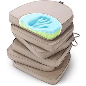 SUNROX Gel Memory Foam Chair Cushions, FadeShield Water-, Stain-Resistant Durable Reversible Seat Cushion Pads with Ties for Indoor/Outdoor Kitchen Dining Office 17"x16" Set of 6, Husk Birch