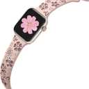 Floral Engraved Band Compatible with Apple Watch Band Women 40mm 38mm 41mm 42mm 44mm 45mm 46mm 49mm, Soft Silicone Two-Tone Flower Sport Strap for iWatch Series 10 9 8 7 6 5 4 3 2 1 SE Ultra