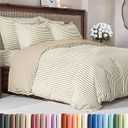 Duvet Cover Queen Size Set - Extra Soft Queen Size Duvet Cover 90 x 90 with 2 Pillow Shams - Hotel Luxury Easy Care & Fade Free w/Zipper Closures & Ties - Comfy Breathable Bedding Set (Beige Stripes)