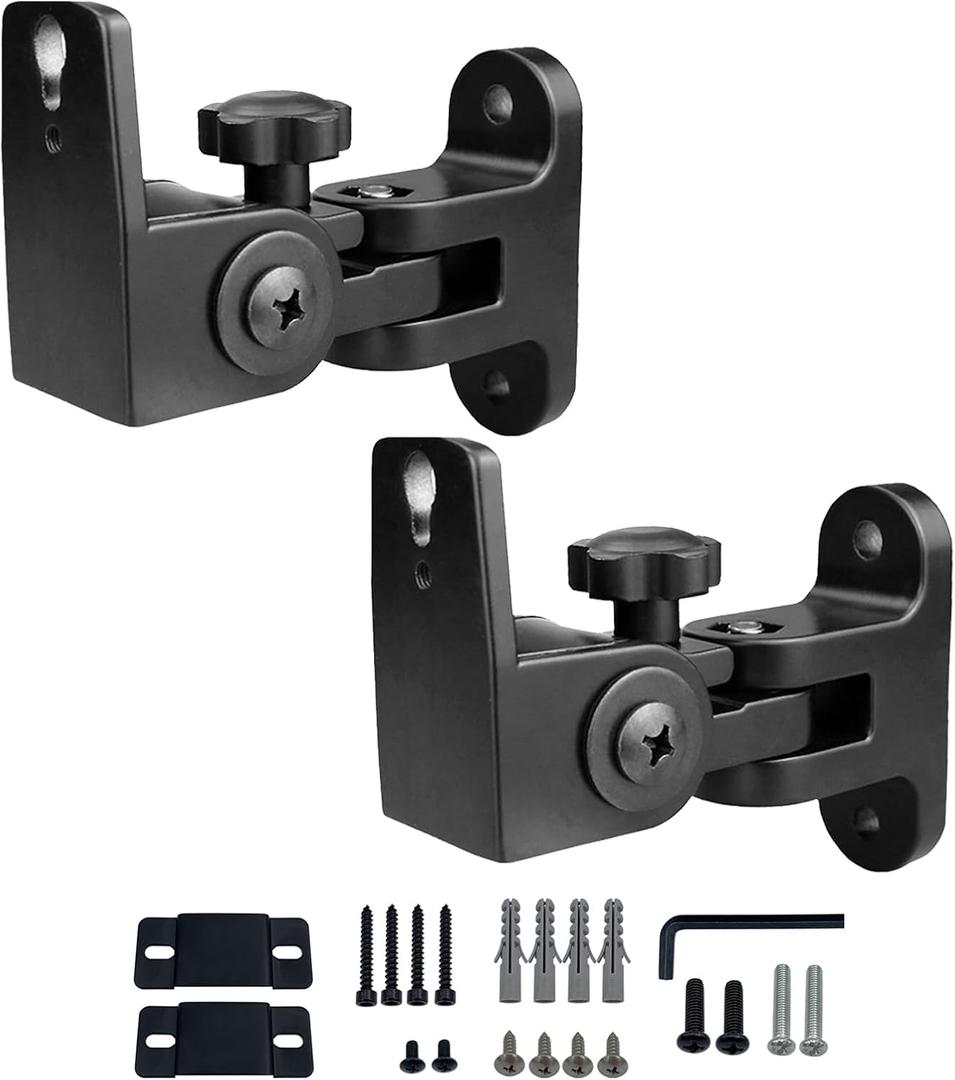 Speaker Wall Mount, All Aluminum Speaker Mount Wall Bracket for Small Speakers,Swivel & Tilt,Hold up to 30lbs,HD-318(2Packs Black)