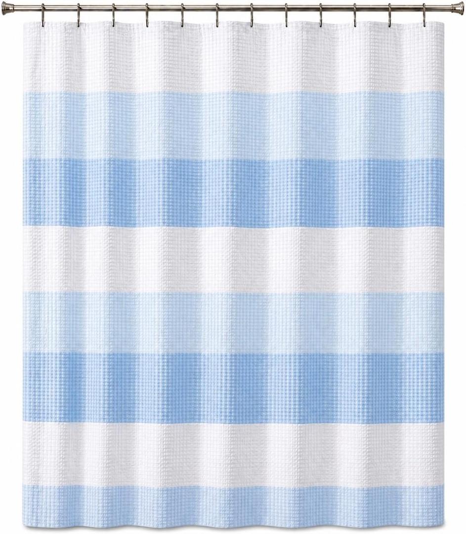 Dainty Home Ombre Waffle Weave Shower Curtain 70 x 72 Blue Textured Fabric Shower Curtain, Hotel Style Waffle Weave Bathroom Curtain, Water Resistant Polyester Ombre Shower Curtain