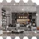Maitys 72 Pcs Hexagon Mirror Wall Stickers Decal Removable Acrylic Mirror Sticky Decor for Bedroom Living Room Home Decor DIY, Silver (3.94 x 3.43 x 1.97 Inch)