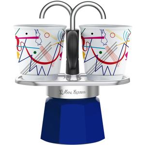 Bialetti - Mini Express Kandinsky: Moka Set includes Coffee Maker 2-Cups (2.8 Oz) + 2 shot glasses, Light Blue, Aluminum