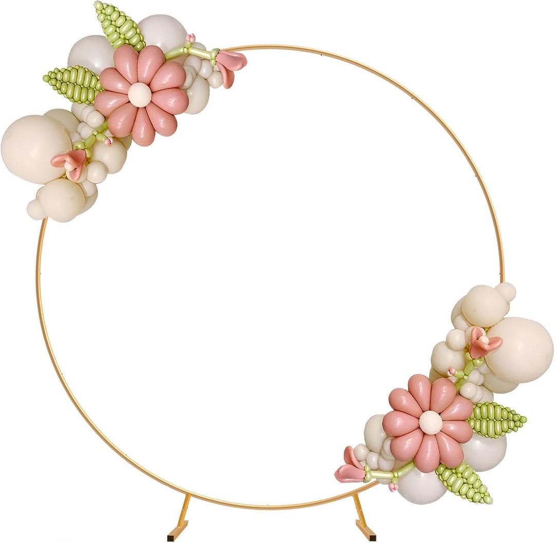 Metal Round Backdrop Stand Balloon Arch Kit - 6.5 Ft (2m) Golden Circle Backdrop Stand for Birthday Party Wedding Graduation Photo Background Garden Plants Climbing Vines Decoration