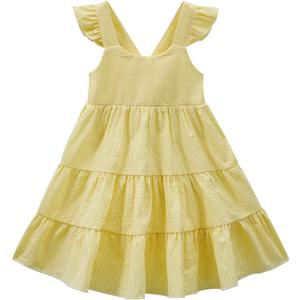 Zando Toddler Dress for Girls Ruffle Sleeveless Baby Girl Clothes Flower Girl Beach Sundress for Butterfly Little Girls Dresses Yellow Stripe XL