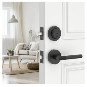 Amerdeco Front Door Lock Set with Double Cylinder Deadbolt, Black Exterior Entry Door Lever, Heavy Duty Entry Door Locksets for Left or Right Hand Exterior Door（Black 2 Pack）