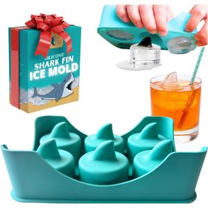 Silicone Shark Fin Ice Cube Tray, 100% Food Grade, BPA-Free Sharkweek Shark Gifts, Dishwasher Safe Silicone, Giftable Merchandise for Shark Week Party or Birthday, Upright-Floating Fin Ice Mold Gift