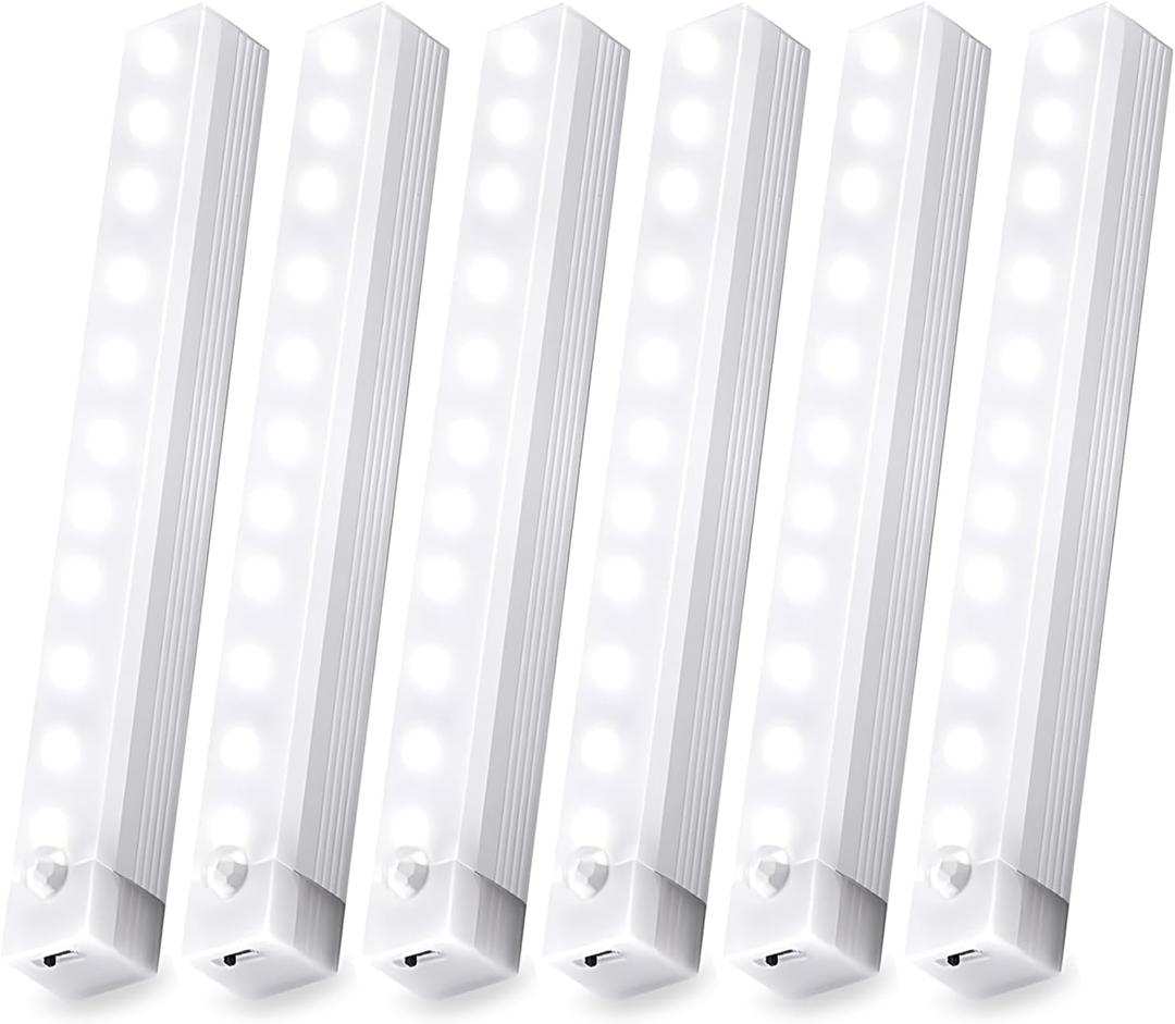 6 Pack Under Cabinet Light,Motion Sensor LED Lights with Magnetic 8 inchRechargeable Indoor Wireless Closet Lights for,Stairs Cabinet,Kitchen, Large