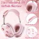 Sabary 5 Pcs Pink Sakura Silicone Case Cover Compatible with Airpods Max Headphones Cute Bow Clear Heart Compatible with Air Pod Max (USB-c)(2024/2020) Coquettish Ear Pad Protector for Women
