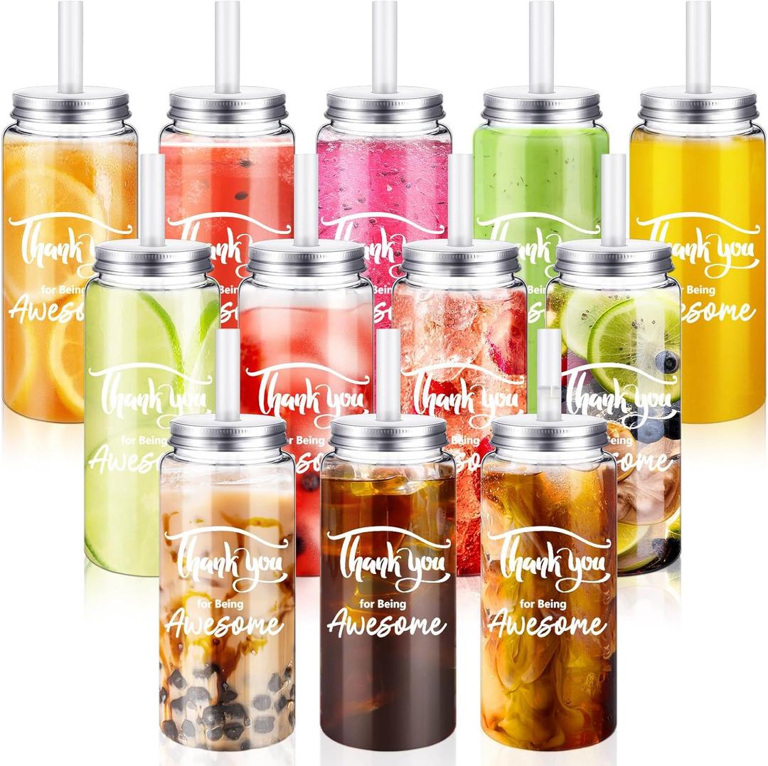 12 Pcs Thank You Gifts Inspirational Tumbler with Lid and Straw Employee Appreciation Gifts Tumbler 14 oz Clear Reusable Cups Mug for Coworker Teacher Graduate Volunteer Nurse(Being Awesome)