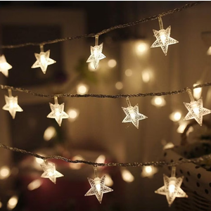 Twinkle Star 49 ft 100ct LED Star String Lights, Plug in Fairy String Lights Waterproof, Indoor & Outdoor, Warm White