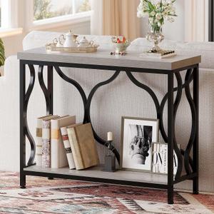 IBF Narrow Entryway Table with Storage, Modern Wood Metal Console Sofa Table Behind Couch Tables, Industrial Narrow Hallway Table for Living Room Home Office Foyer Entry Way Entrance, Grey, 39.4 Inch