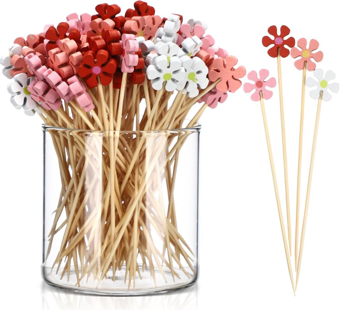 400 Pcs Spring Summer Daisy Cocktail Picks Flower Bamboo Toothpicks Bulk Daisies Long Cocktail Skewers for Spring Summer Appetizers Drinks Decoration Food Fruit Sticks Party Supplies(Classic Daisy)