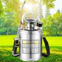 1Gal Stainless Steel Pump Up Sprayer Reinforced Hose, Hand Pump Sprayer with Pressure Gauge&Safety Valve, Adjustable Nozzle Suitable for Gardening (1 Gallon)
