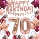 70th Birthday Decorations for Women, Rose Gold Jumbo Number 70th Birthday Balloons, Wine Red 70 Years Old Birthday Party Supplies Confetti Balloons Birthday Banner for Her Mum
