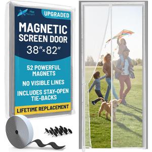 Flux Phenom Magnetic Screen Door Mesh 38x82 Inch  Easy Install, Strong Magnet Strength, Self-Sealing Mesh, Pet Tested, Hands-Free Entry, Door Screen Magnetic Closure, Keeps Bugs Out - White