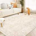 Moroccan Large Area Rug 6x9 - Soft Machine Washable Geometric Boho Distressed Farmhouse Rug Morden Stain Resistant Indoor Floor Carpet for Bedroom Dining Table Nursery Home Office (6 x 9, Beige)