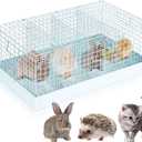 DoubleFill 4 Hole Folding Rabbit Transport Cage, 28 x 16 x 12 in Portable Rabbit Bunny Carrier with Tray and Handles for Travel Temporary Housing, Indoor Outdoor Pet Habitat Animal Enclosure