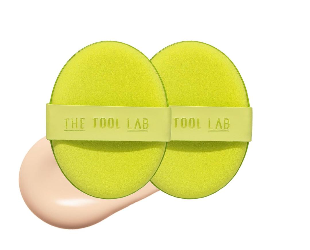 THE TOOL LAB Happyrim Aqua Puff, Liquid Cushion Foundation Puff, Rubycell Foundation Sponge for Moisturizing Coverage, Korean Makeup (2.9 inch, Oval)
