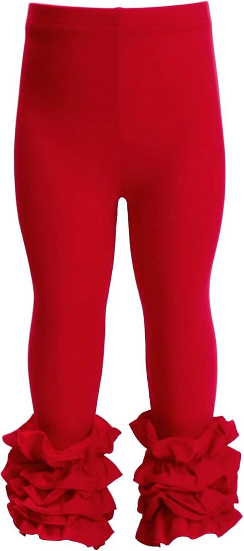 HOOLCHEAN Baby Toddler and Little Girls Cotton Ruffle Leggings, Size 6-12 months, Red