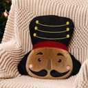 Nutcracker Christmas Throw Pillow Christmas Nutcracker Shaped Decoration Decorative Cushion 14.5‘' x 13‘' Faux Rabbit Fur Embroidered Pillow Xmas Gift for Home Sofa Chair Bed(African American)