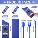 Funnymoom 400 Pcs 2026 Graduation Wrapped Silverware Bags Holder - Disposable Dinnerware Set Includes Plastic Spoons Knives and Forks, Class of 2026 Parties School Congrats Supplies(Dark Blue)