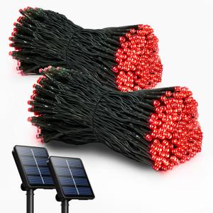 2 Pack Solar Christmas Lights Outdoor, 72FT 200 LED Solar String Lights with 8 Lighting Modes, IP65 Waterproof Solar Lights Outdoor for Xmas Garden Party Tree Decor (Red)