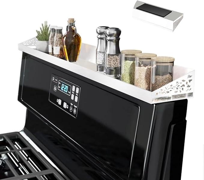 30" Magnetic Stove Top Shelf – Magnetic White Spice Rack and Seasoning Organizer – Kitchen Shelf for Back of Stove – Over Stove Storage Organizer