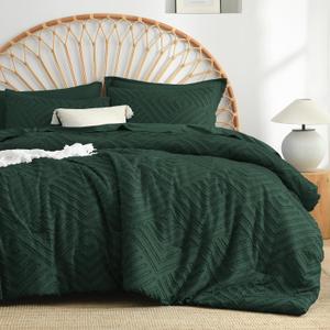 Litanika Dark Green Queen Size Comforter Sets, Bed in a Bag 7 Pieces Boho Tufted, Shabby Chic Bedding Set with Comforter, Sheet, Pillowcases & Shams