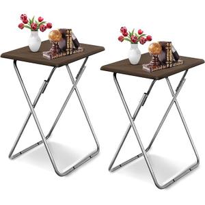 Folding TV Tray Table on Bed & Sofa,TV Dinner Tray with Sturdy MDF, 18.90X14.96X25.59 in Portable Table with No Assembly Required （Walnut,2PC）