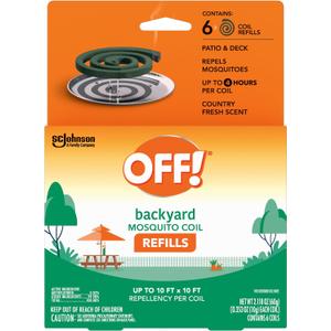 OFF! Backyard Mosquito Repellent Coil Refills, Perfect for Outdoor Patios Country Fresh Scent, 6 Count