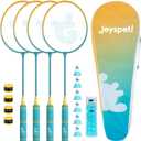 Badminton Rackets Set of 4 for Outdoor Backyard Games,Including 4 Rackets, 6 Nylon Shuttlecocks, 4 Replacement Grip Tapes and 1 Carrying Bag, Lightweight Badminton Racquets for Kids Adults Beginners, Large