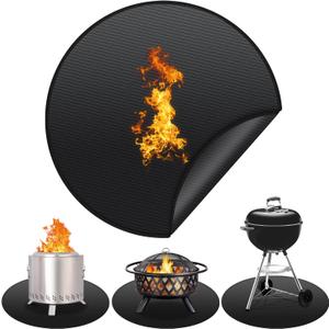 36'' Fire Pit Mat for Solo Stove Bonfire, Round Fireproof Under Grill Mat, Oil-Proof Waterproof BBQ Pad for Deck Patio Grass Outdoor Grill Accessories, Portable and Reusable, Glossy Black