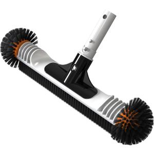 YASHINE 18" Pool Brush Head with Round Ends, Heavy Duty Pool Cleaning Brush for Inground & Above Ground Pool Walls, Tiles & Floors, Durable Handle & Nylon Bristles (Black Orange)