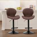 COLAMY Bar Stools Set of 2, Modern Swivel Bar Chairs, Adjustable Faux Leather Upholstered Barstools Counter Height with High Backrest for Bar, Kitchen Island, Dining Room, Brown