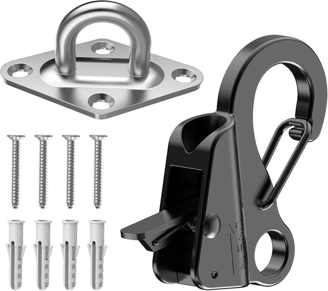 Boat Anchor Hook+Marine Hook Loop,Stainless Steel Anchor Hook,Boat Anchor Hook Sliding Hook,Knotless Anchor,Boat Anchor Hook Clip for Speedboats,3/8"-5/8" Rope (Black)