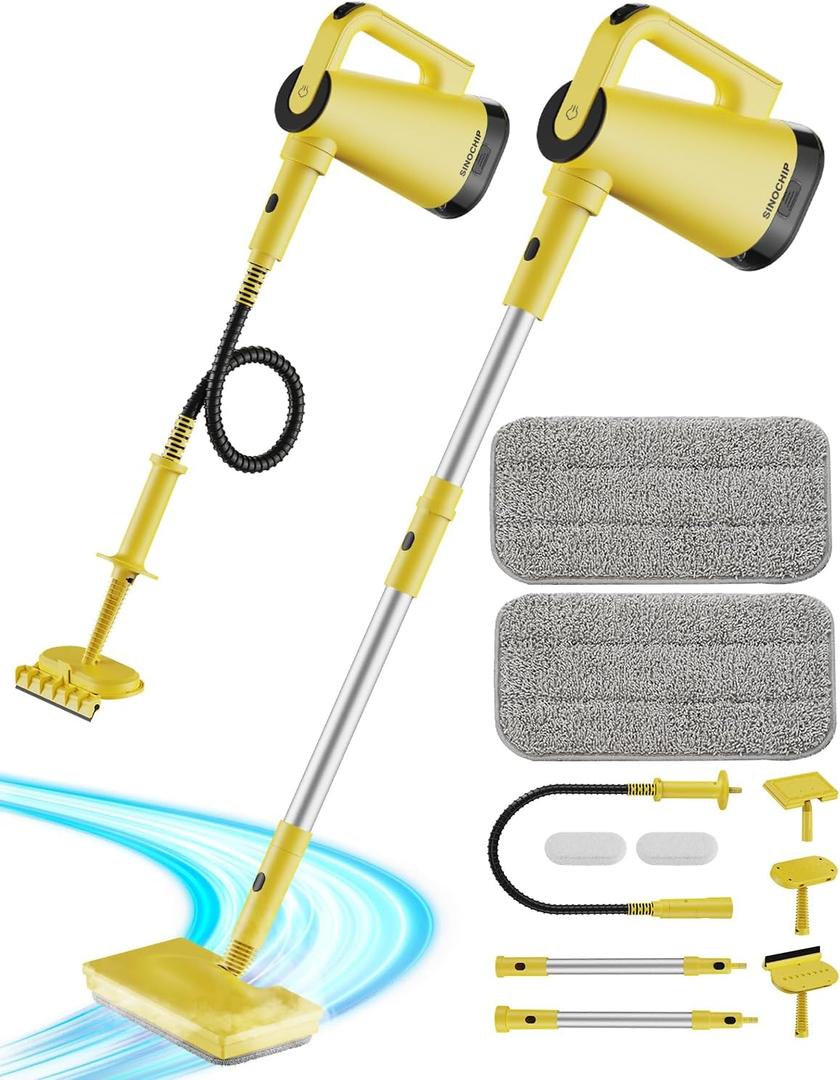 Steam Mops for Floor Cleaning, with 7-in-1 Attachments, 370ml Water Tank, 23ft Power Cord, Detachable Handheld Steamer for Cleaning Hardwood, Tile, Glass, and Ironing