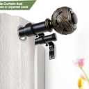 1 Inch Double Curtain Rods 66 to 120 Inches (5.5-10ft), USFOOK Black Drapery Rods for Windows 69 to 111 Inches, Telescoping Dual Curtain Rod with Woven Leaf Finials