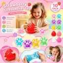 Taba Squishy Fun Box Toys Kit - Strawberry and Cat Paw Squeezee Fidget Toys Pack Set, Party Favors for Kids 4-8 8-12, Sensory Toys Birthday Xmas Gifts