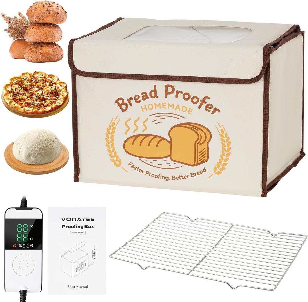 Folding Bread Proofing Box with Temp Control (50-113) & 48H Timer, Sourdough Proofer Box with Stainless Steel Rack, 4 Preset Modes Dough Proofer for Sourdough, Making Bread,Yogurt,Pizza,Kombucha -M