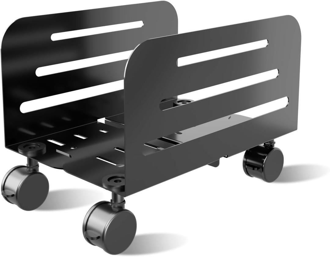 suptek Computer Tower Stand,Mobile CPU Rolling Stand, 5.5 to 9.8 inch Wide Adjustable Mobile Cart Holder with Locking Caster Wheels,Gaming PC Holder,Steel Rolling Cart,Black(ZJJ005)