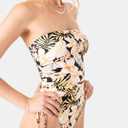 Roxy Women's One-Piece Swimsuit Side Tie Tummy Control Bandeau Bathing Suit, Quick-Dry Fabric (M)