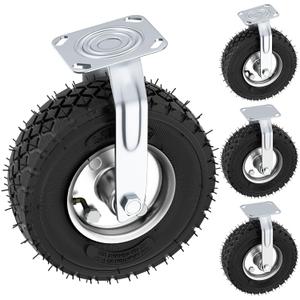 10 Inch Pneumatic Casters Set of 4 (2 Swivel/2 Rigid),Heavy Duty Casters, Tolerable 1300 LBS, Rubber Knobby Tread for Workbench, Cart, Trolley, Wagon and Shelves